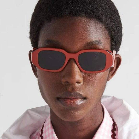 Prada PR17WS 12N5S0 Sunglasses Orange Black Dark Grey Rectangle Unisex - Picture 1 of 12